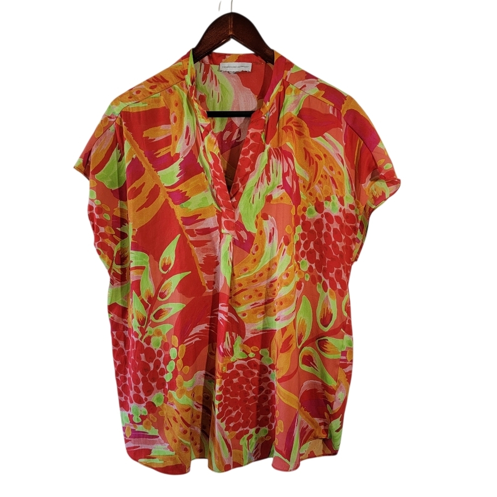 Cupcakes & Cashmere Colorful Abstract Floral Blouse Sz L Cottagecore Vibrant
